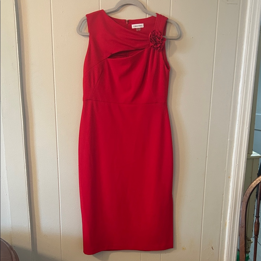Calvin Klein Sleeveless Sheath Red Dress EUC
